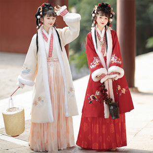 刺绣拜年服套装 百褶裙2025新款 毛呢外套中国风古装 宋制汉服女冬季