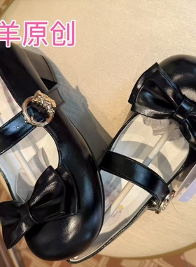 懒懒羊原创设计Lolita女蝴蝶结玛丽珍鞋低跟圆头可爱lo鞋洛丽塔鞋