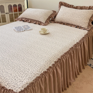 A类水洗珍珠棉单件床裙双层纱床垫保护罩三件套法式 复古风床罩