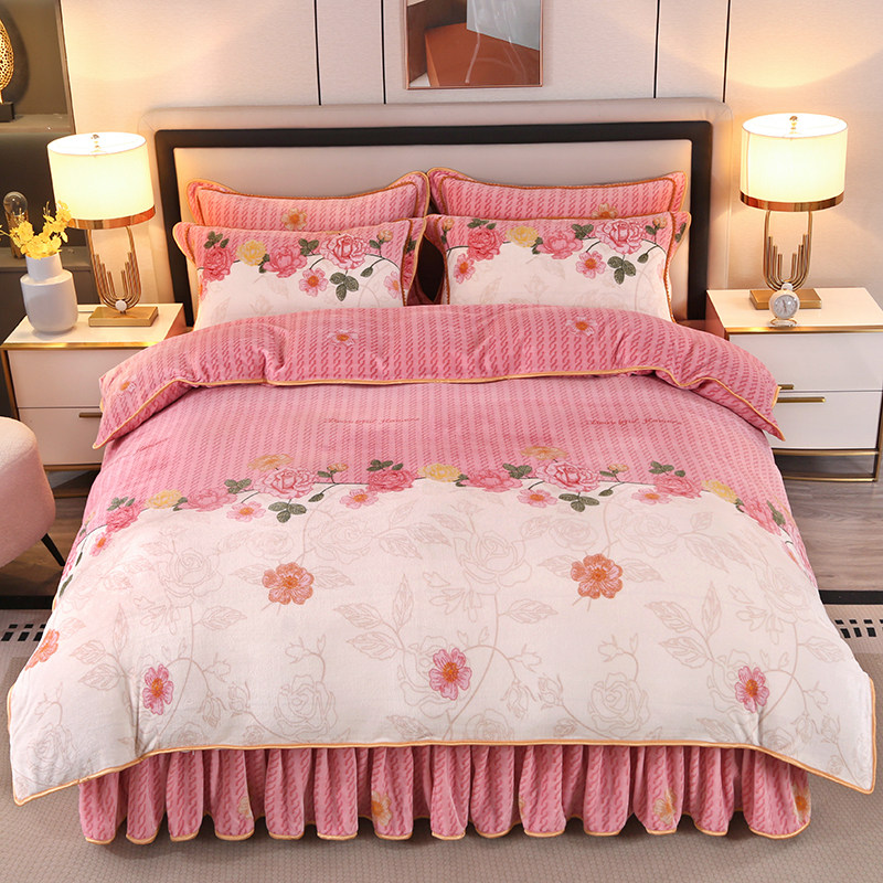 2026新款七斤牛奶绒法兰绒床裙款四件套抗静电床裙式保暖冬季套件