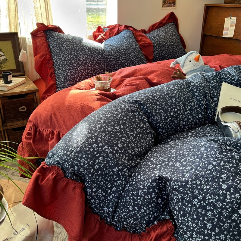 2026新款荷叶花边床上四件套ins风法式少女心被套床单学生三件套,床上用品,床品套件/四件套/多件套,淘宝优惠券,粉丝福利购,淘宝优惠卷