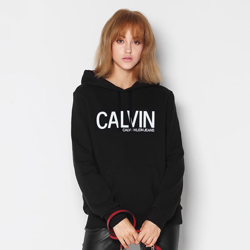 Calvin Klein女装秋冬新款印花字母时尚百搭宽松卫衣连帽衫套头