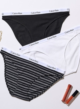 Calvin Klein内衣三条装舒适棉质弹力透气性感比基尼CK三角内裤女