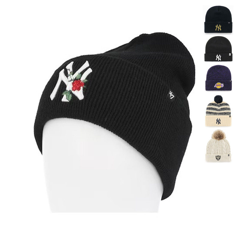 MLB针织帽男47Brand刺绣NY时尚大logo秋冬保暖毛线帽子女护耳冷帽
