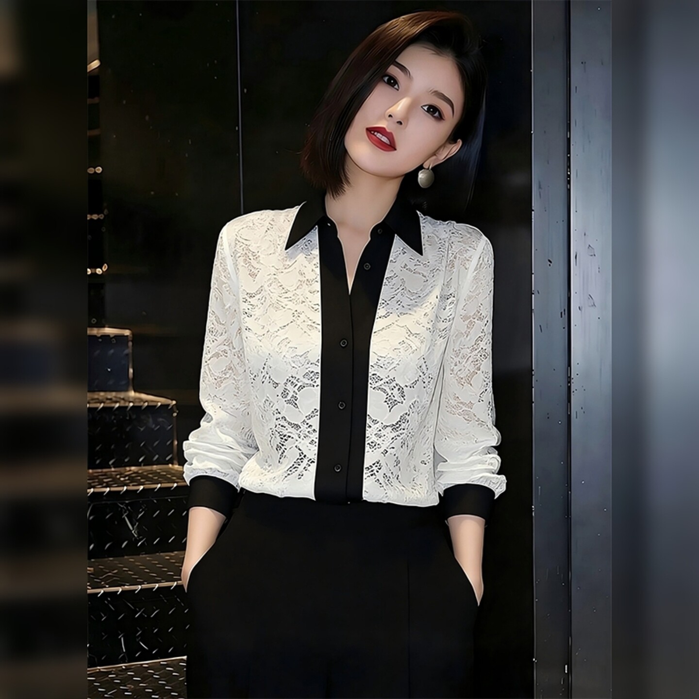 法式冷淡系特别好看白色蕾丝撞边翻领衬衫女春季新款高知通勤上衣