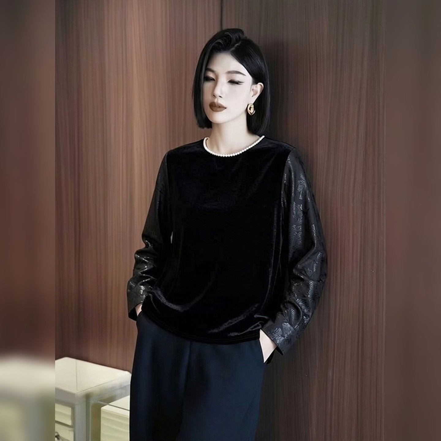 高级感黑色轻奢钉珠提花拼接丝绒衬衫女春季新款独特漂亮国风上衣,女装/女士精品,大码内搭,淘宝优惠券,粉丝福利购,淘宝优惠卷