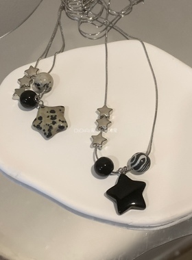 满五送一 原创DIY夏日ins星星五角星玉石斑点串珠y2k辣妹锁骨链