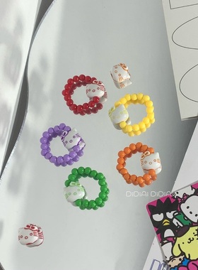 满五送一 原创DIY童趣彩色三丽欧hellokitty串珠戒指y2k千禧