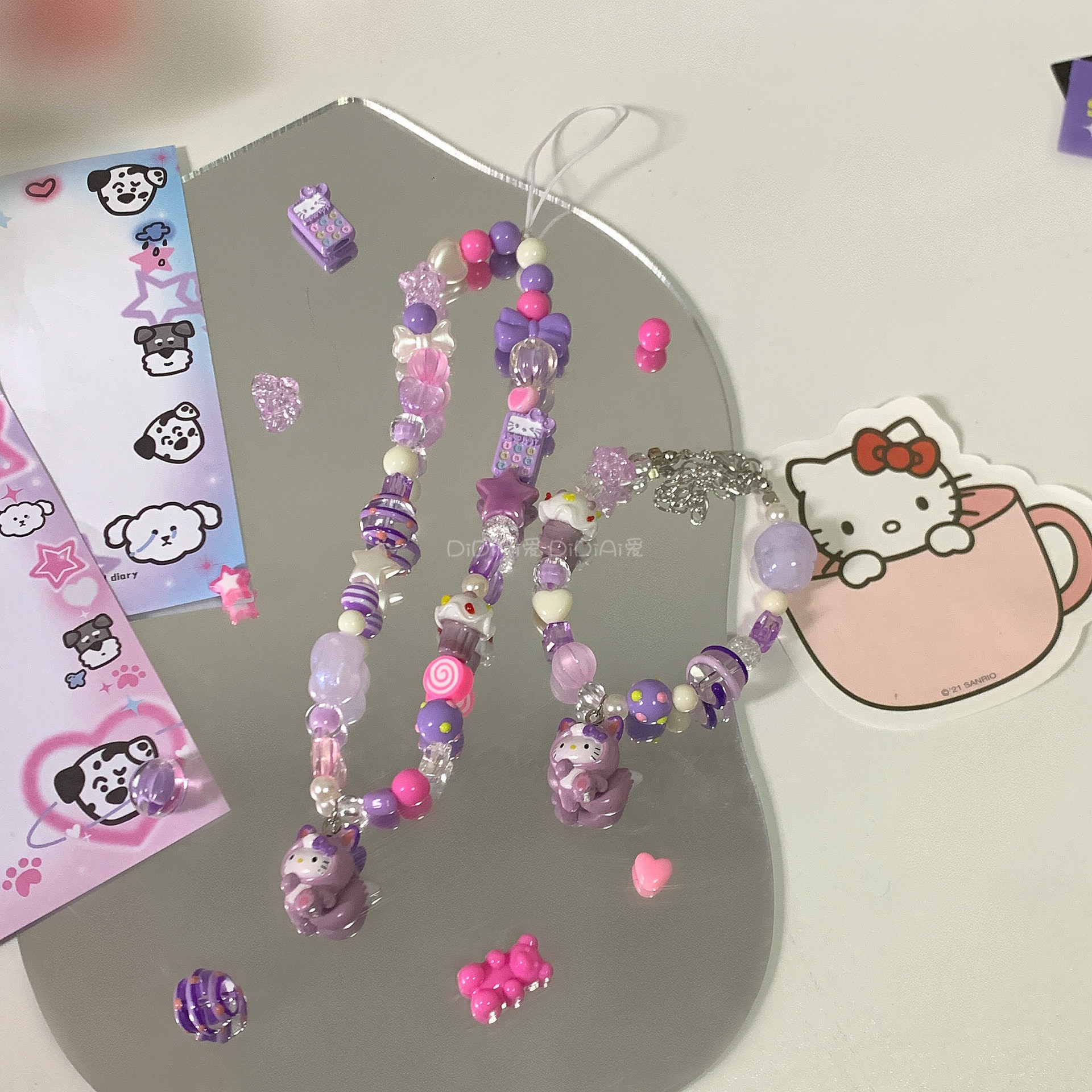 满五送一 原创紫色狐狸凯蒂helloKitty礼物串珠手链ccd挂件手机链