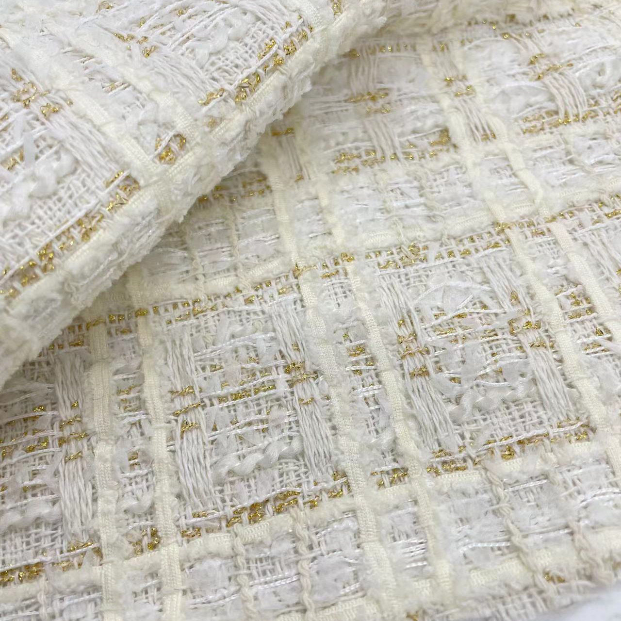 春夏小香风面料金丝编织花呢布料做服装包包呢子diy手工余料布头