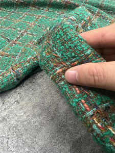 2023新款绿色格子小香风布料羊毛混纺香风编织面布料新品外套布面