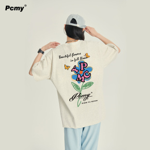 情侣装 2026新款 潮牌设计感小众纯棉国潮t恤 短袖 PCMY小花早春夏季