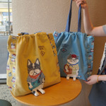 出口日本帆布包女手提袋大容量抽绳束口单肩包通勤学生布袋包