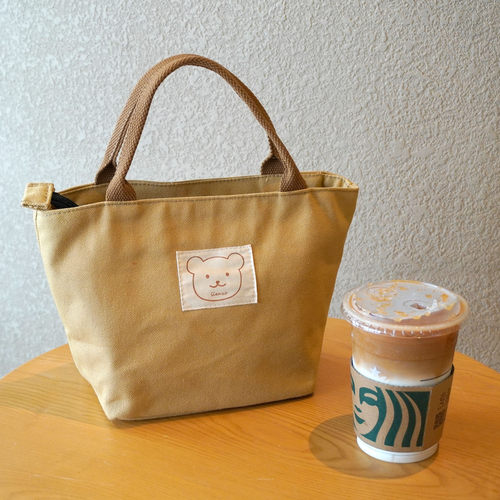 日系小熊帆布托特包女简约百搭