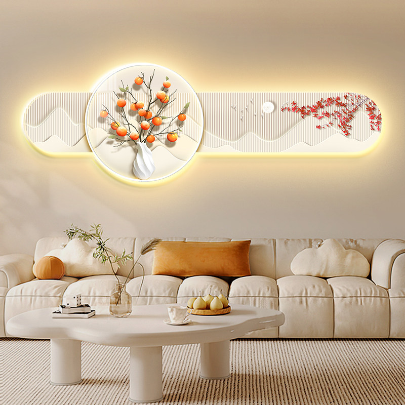 2026新款客厅装饰画寓意好led灯画现代简约奶油风沙发背景墙挂画