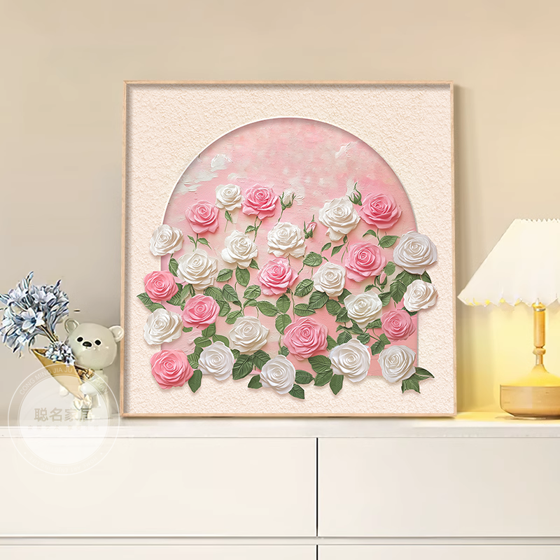 法式奶油风玫瑰花卉桌面摆画高级感艺术电视柜装饰画玄关餐厅壁画图片