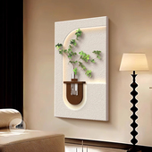 玄关水培装 饰画2025年新款 奶油风实物花瓶立体挂画高级砂岩壁灯画