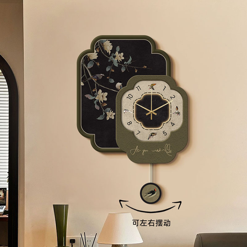 法式复古客厅挂钟中古风餐厅装饰画时钟可摇摆钟表创意高级感挂表