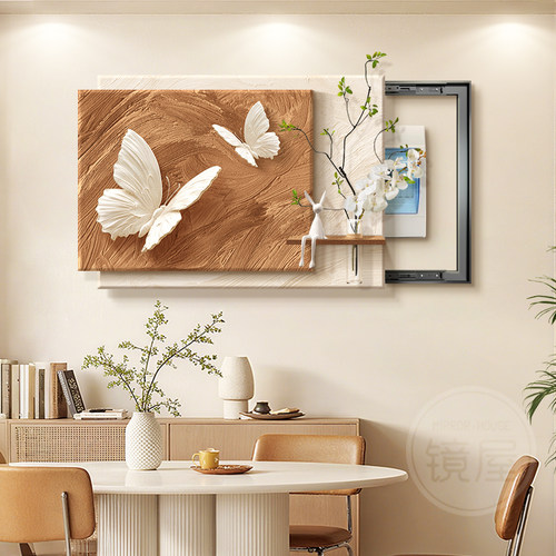 奶油风电表箱装饰画立体砂