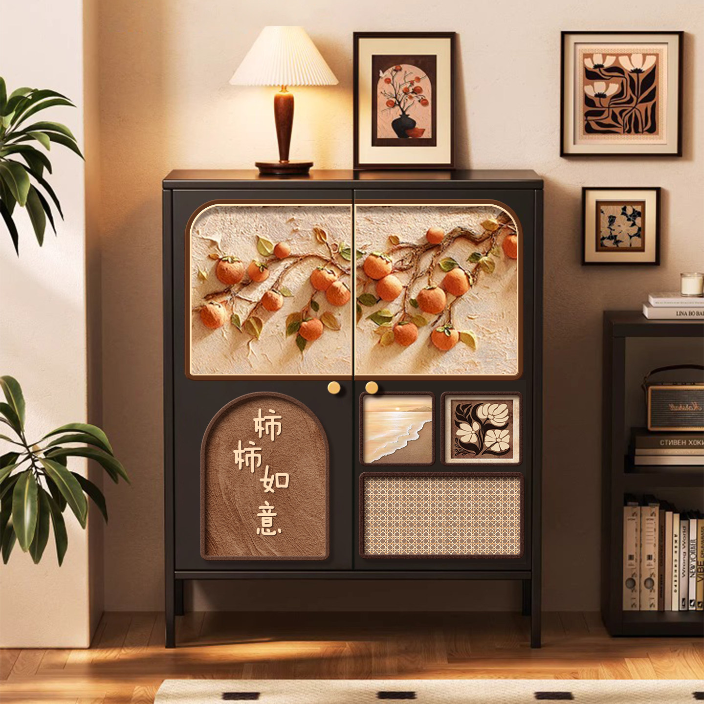 中古风斗柜客厅靠墙沙发边柜电机柜收纳实木柜柿柿如意卧室储物柜