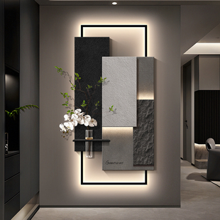 意式轻奢玄关装饰画高级感抽象几何过道走廊挂画立体砂岩壁画新款