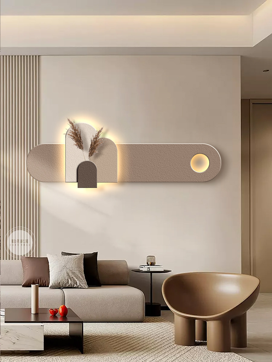 Wabi-Sabi风格客厅装饰画立体砂岩纹理画沙发背景墙灯画高档卧室