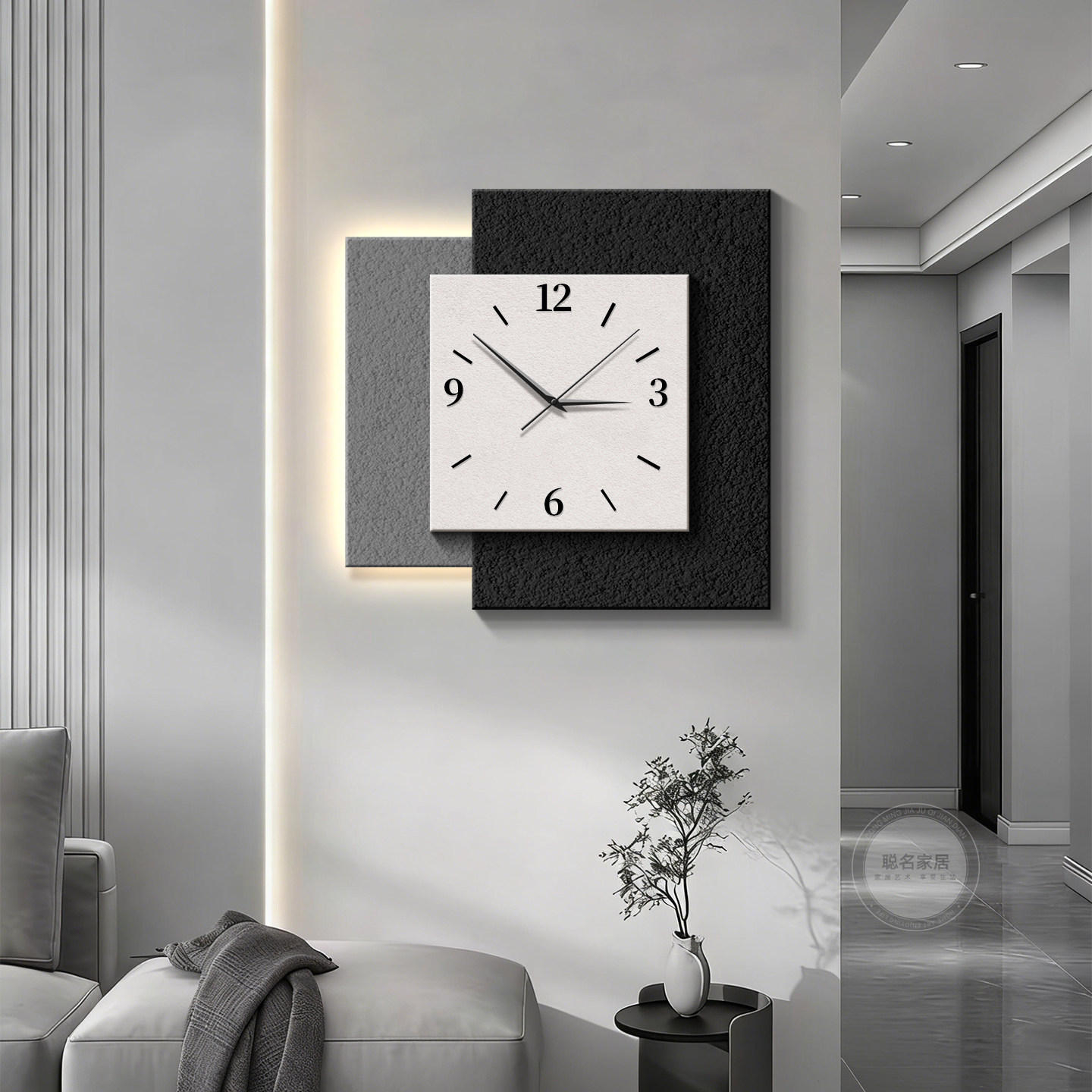 意式极简挂钟电视背景墙时钟挂画时钟餐厅装饰画立体砂岩钟表壁画