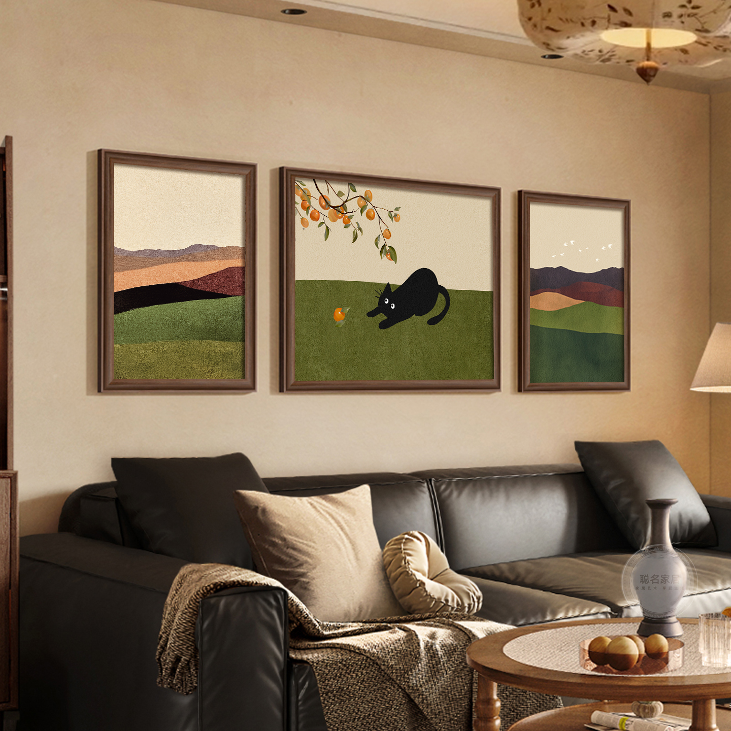 中古风客厅装饰画法式猫咪