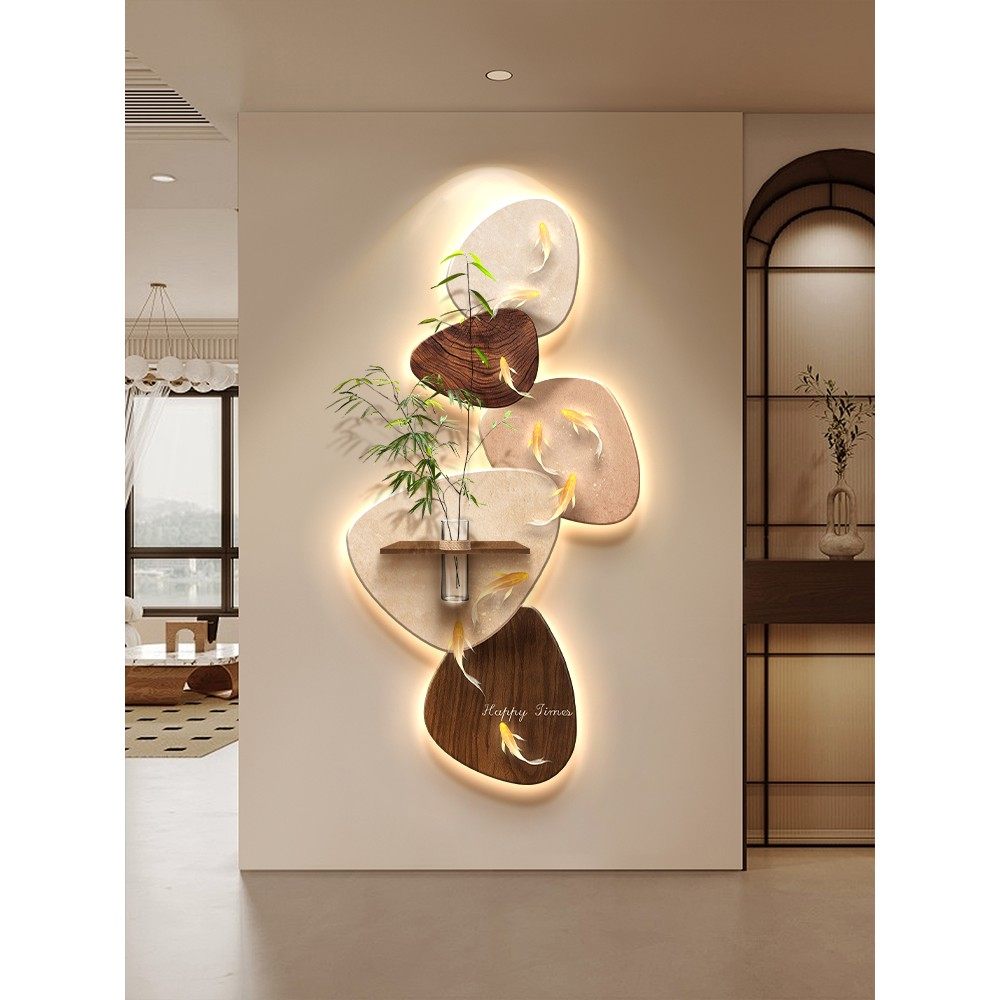 中古风九鱼图玄关装饰画走廊过道挂画入户正对门水培绿植砂岩壁画,家居饰品,现代装饰画,淘宝优惠券,粉丝福利购,淘宝优惠卷