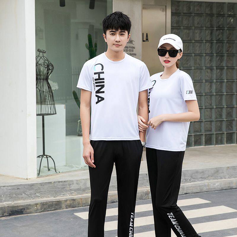 CHINESE TEAM SPORTSWEAR SUITS COUPLES CASUAL RUNNING MENS AND WOMENS SUMMER SHORT SLEEVE T-SHIRTS TROUSERS NATIONAL UNIFORMS COMPETITION CLASS UNIFORMS T