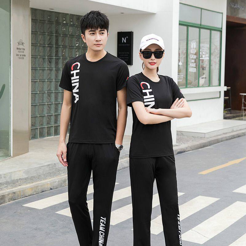 CHINESE TEAM SPORTSWEAR SUITS COUPLES CASUAL RUNNING MENS AND WOMENS SUMMER SHORT SLEEVE T-SHIRTS TROUSERS NATIONAL UNIFORMS COMPETITION CLASS UNIFORMS T