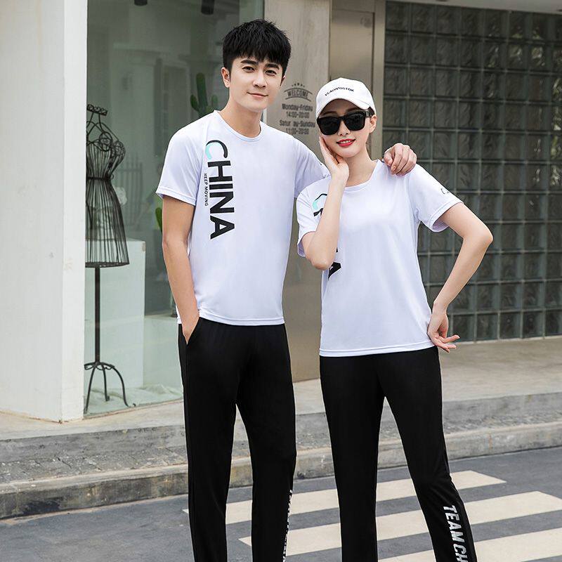 CHINESE TEAM SPORTSWEAR SUITS COUPLES CASUAL RUNNING MENS AND WOMENS SUMMER SHORT SLEEVE T-SHIRTS TROUSERS NATIONAL UNIFORMS COMPETITION CLASS UNIFORMS T