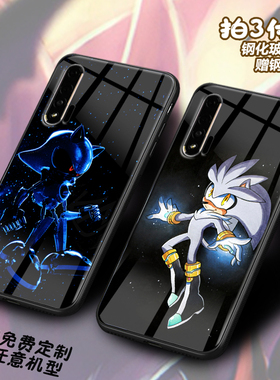 索尼克适用华为nova7蓝色刺猬电音小子6se 5pro 4e玻璃3e手机壳2i