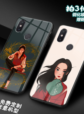 迪士尼花木兰适用小米11 10mix3 2s CC9pro玻璃note9手机壳8定制