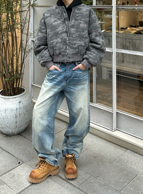 Satrt春季复古高腰直筒牛仔裤宽松百搭显瘦浅蓝色休闲通勤长裤