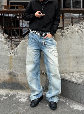 Satrt美式休闲做旧微喇叭牛仔裤男显瘦复古cleanfit长裤子