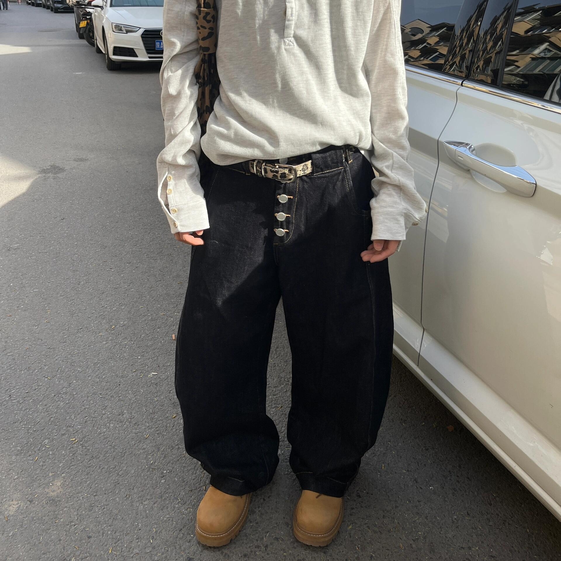 美式重工水洗排扣设计原牛仔裤