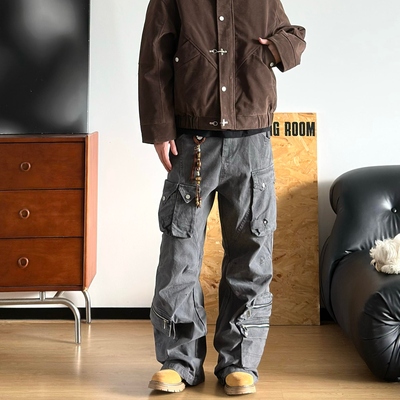 美式设计感工装风多口袋牛仔裤