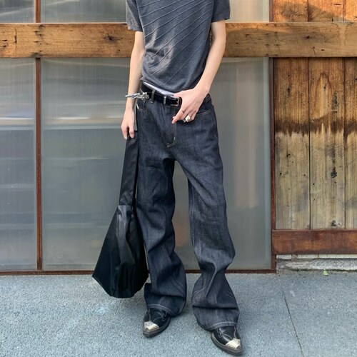 美式街头复古原牛宽松直筒牛仔裤