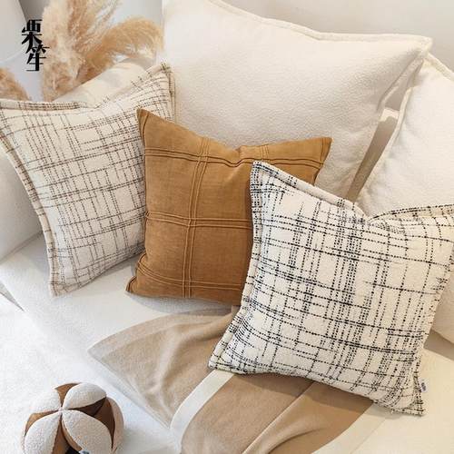诧寂棉麻小香风抱枕客厅沙发条纹靠枕简约高级民宿搭配腰枕套靠垫