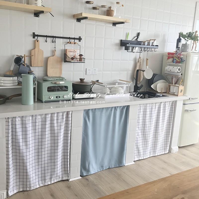 北欧免打孔厨柜书柜衣柜遮丑防尘装饰布艺半帘门帘柜帘量身定制