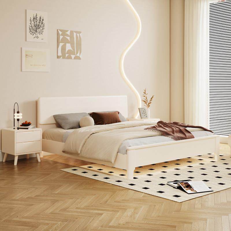 橡木实木床1.5米小户型单人床1.35m现代简约白色床1.8m双人收纳床