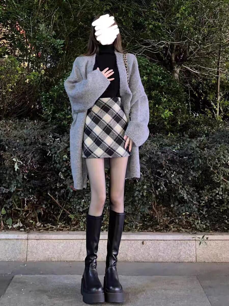 高级感御姐轻熟小香风毛衣短裙子