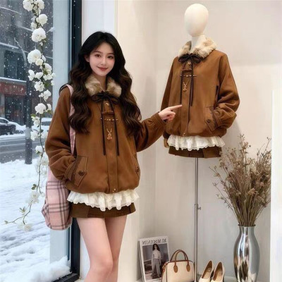 韩系复古慵懒风夹棉外套裙子冬季