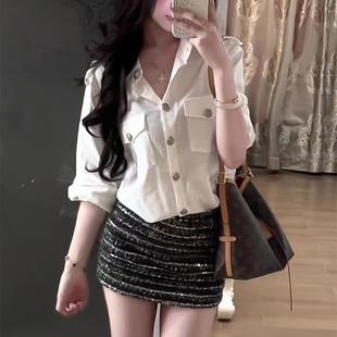 包臀短裙两件套装 超好看衬衫 女 气质一整套ootd穿搭老钱风法式 秋季