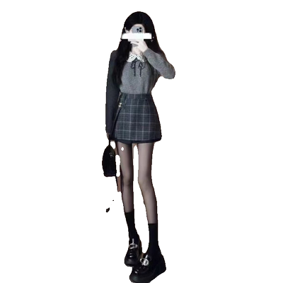 网红高级感学院风灰色毛衣短裙女