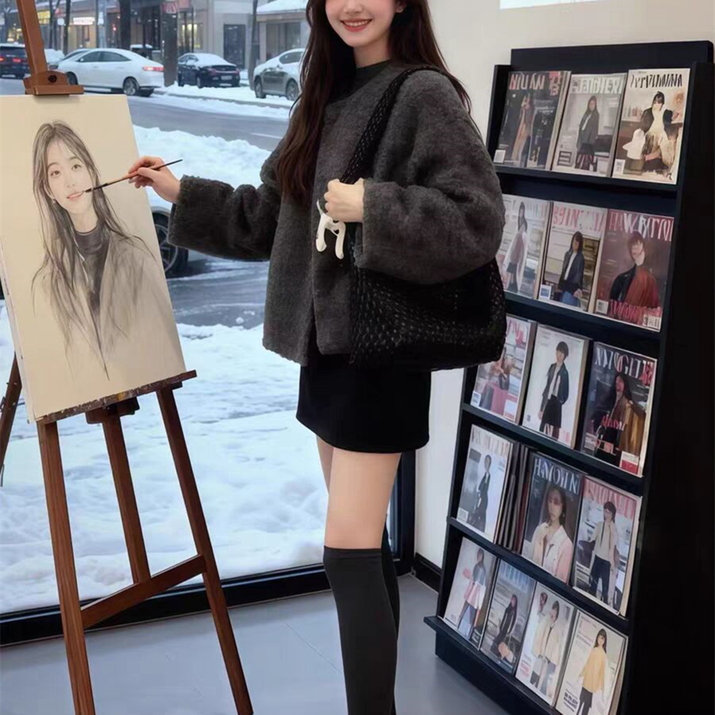 韩系超好看气质小香风毛呢外套女