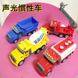 儿童惯性声光工程车消防车救援云梯男孩搅拌车早教故事机汽车玩具