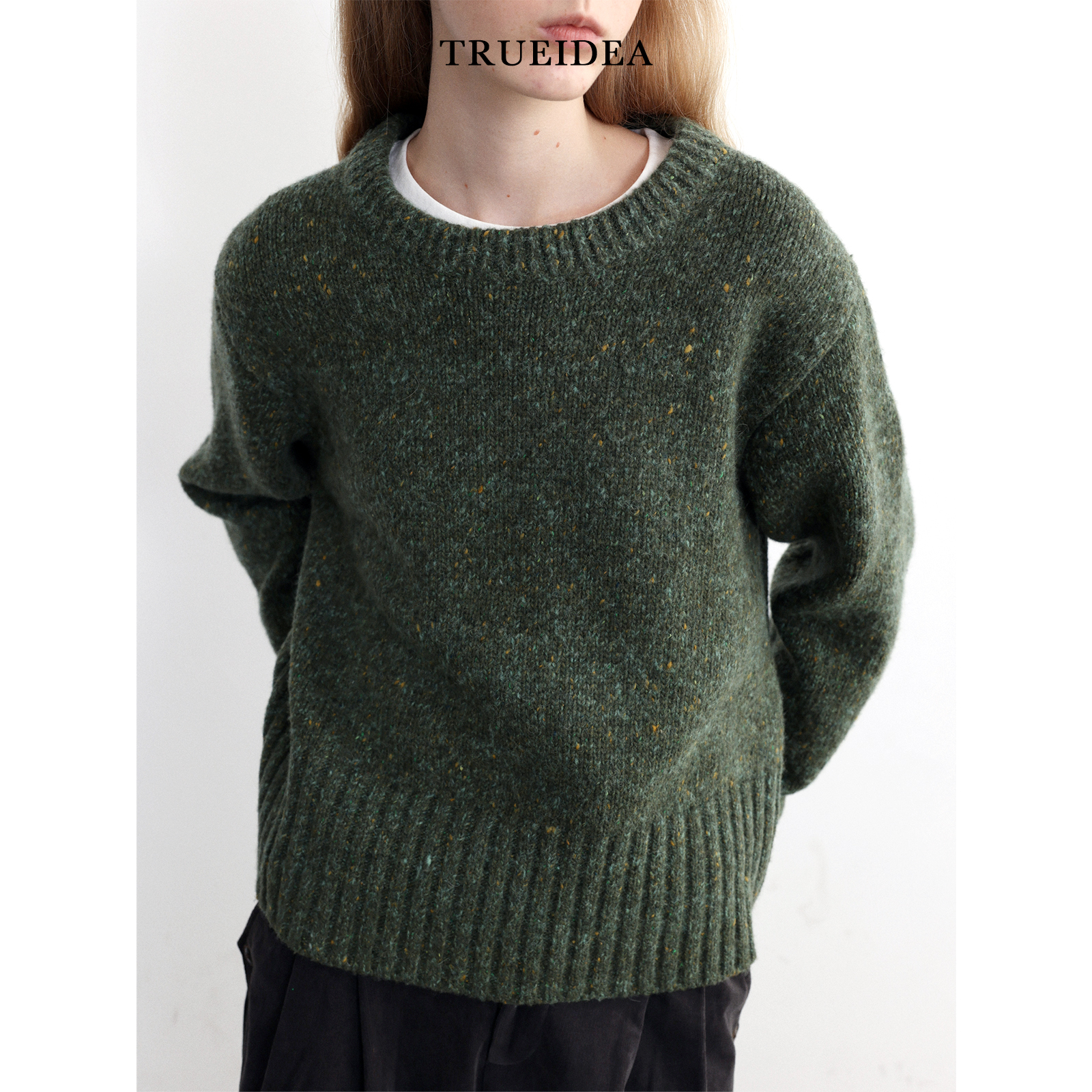 trueidea新品 大牌纱线桑蚕丝澳毛圆领毛衣 百搭加厚MHL风格毛衣