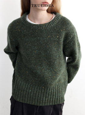 trueidea新品 大牌纱线桑蚕丝澳毛圆领毛衣 百搭加厚MHL风格毛衣